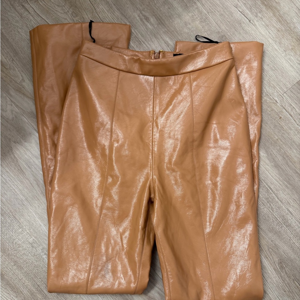 NBD Shiny Tan Leather Pants